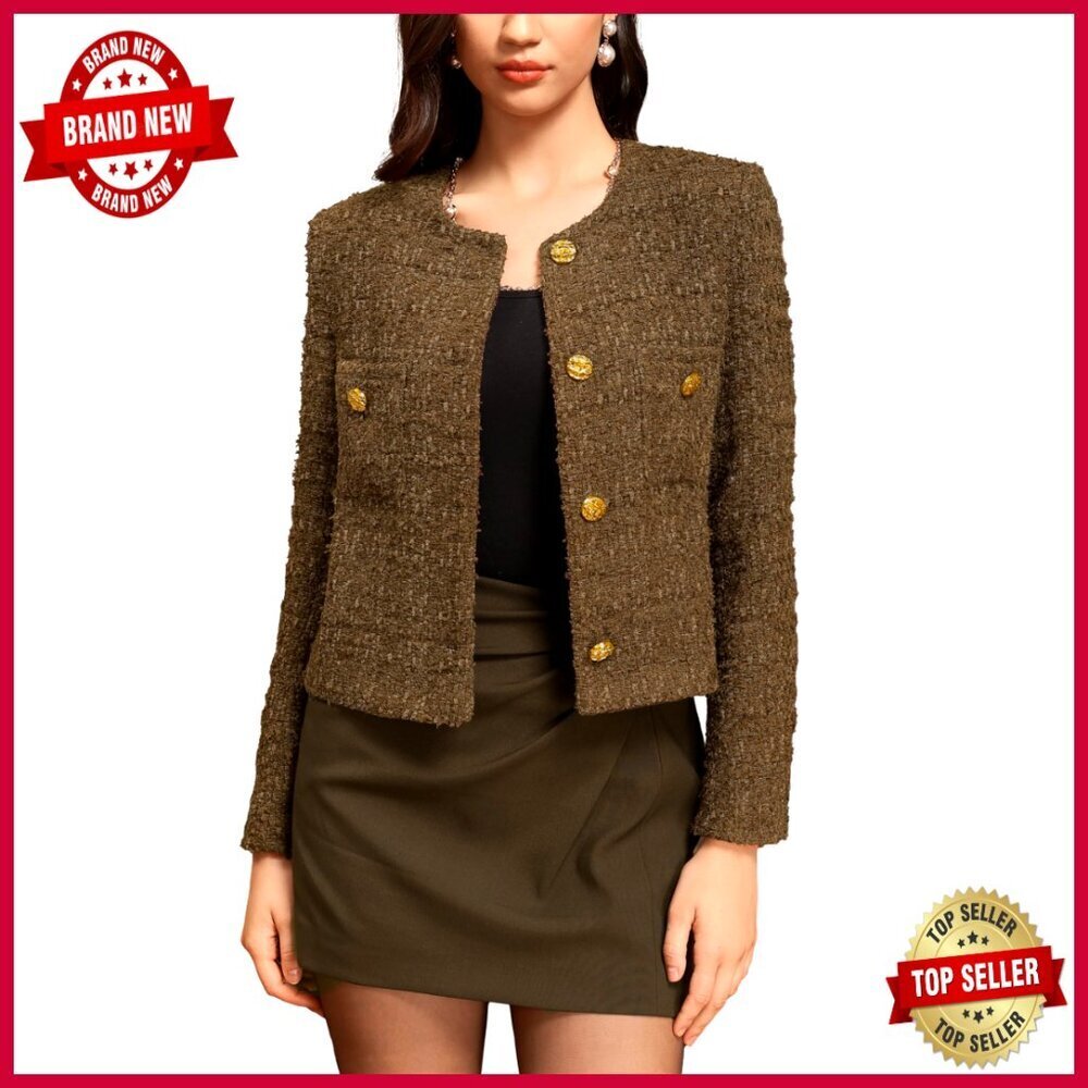 Cropped Tweed Blazer Wool Boucle Jacket Business Casual Box Fit